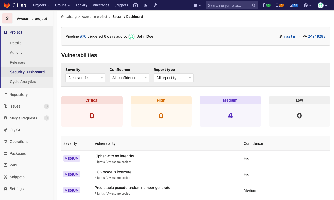 Gitlab Security Dashboard